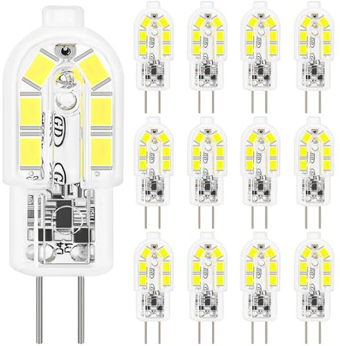 YIIFELL G4 LED Lampen 12er-Pack, Kaltweiß 6000K 2W G4 LED Birne Ersatz 20W Halogenlampen, 200LM led leuchtmittel, Nicht Dimmbar Kein Flimmern, 360° Abstrahlwinkel, 12V AC/DC Energiesparlampe