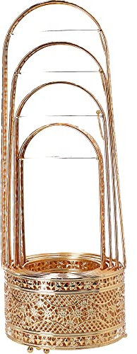 Luna Lot de 4 paniers à charbon orientaux en acier inoxydable - Pour barbecue - Panier à charbon de bois - Avec poignée de sécurité - Résistant à la chaleur - Doré - Rond