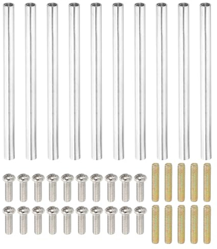 PATIKIL 70mm (2.8) Round Coupling Nuts Kit, M4 Threaded Connector Bar Hardware with Fully Thread Rods Screws for Lamp Model Furniture DIY Repair Part