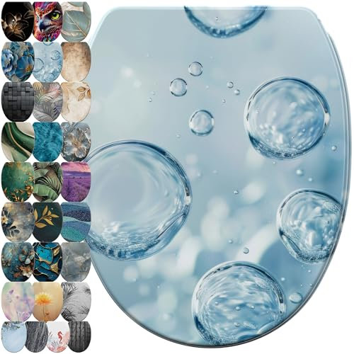 Sanilo WC Sitz mit Absenkautomatik & Schnellverschluss, Toilettendeckel per Knopfdruck abnehmbar, einfache Montage von oben (Bubbles)