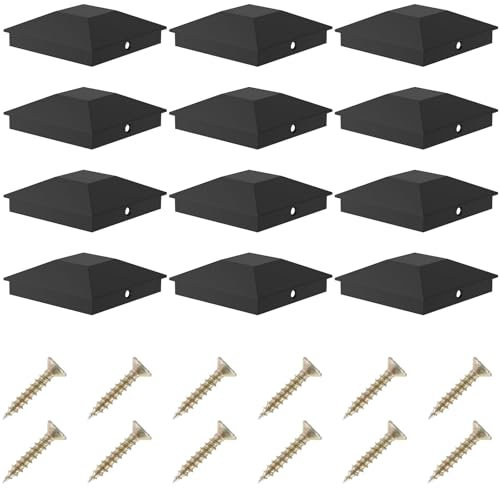 12 tappi per pali di recinzione, 9 x 9 cm, in plastica, colore nero, con viti, antiruggine, impermeabile, per pali in legno
