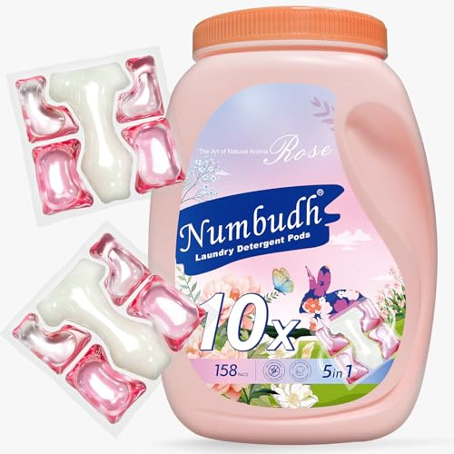 Numbudh Rose Laundry Detergent Pods, 158 Count, 5-in-1 Formula with Long-Lasting Fragrance