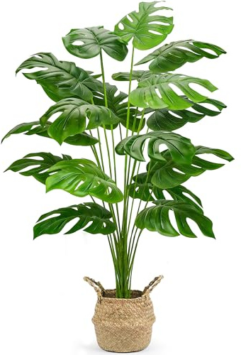 Der Rose Piante finte alte 111,8 cm con cesto, grandi piante artificiali di Monstera per interni, facile da montare, per esterni, ufficio, soggiorno, camera da letto, casa, appartamento
