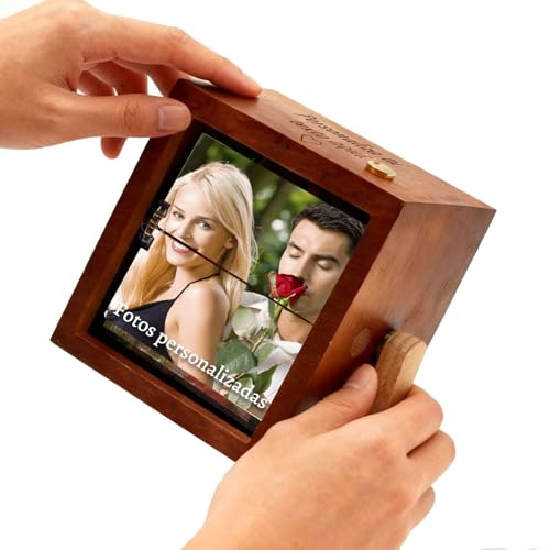 Álbum de Fotos con Manivela de Mano Personalizable con Máquina de Animación Mecánica de Manivela Marco de Memoria Giratorio de Escritorio Regalo para Hombres Mujeres y Familiares (Caja Fotos 2)