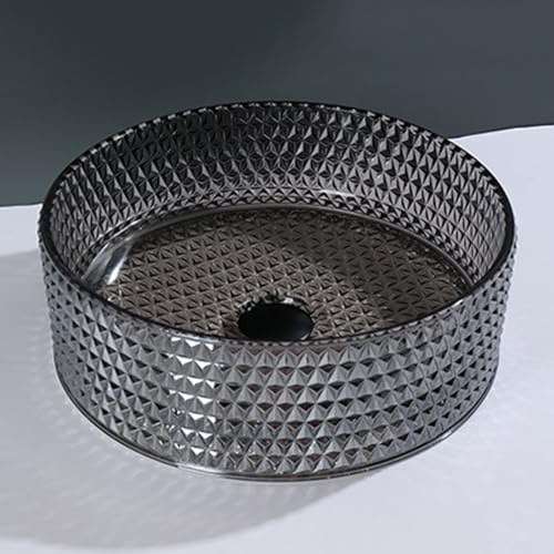 ZYCDP Lavamanos Baño Sobre Encimera Lavabo de Vidrio Cristal de Baño 360 X 360 X 115 mm Gris