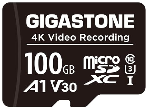 GIGASTONE 100 GB Micro SD-kort, A1 V30 4K videoinspelning, kompatibel med säkerhetskamera, instrumentkamera, drönare, 100 MB/s MicroSDXC-minneskort UHS-I, med adapter