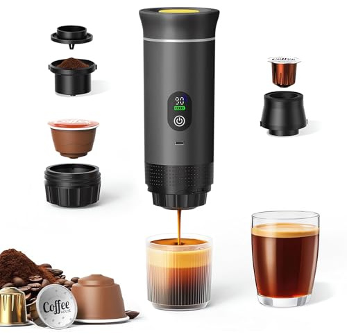 JORPETS Portable Electric Espresso Machine,3-in-1 Portable Coffee Maker with Self-Heating,USB-C Charger port,Coffee Maker With Ground Coffee & NS Capsule for RV, Camping, Hiking, Office - Grey