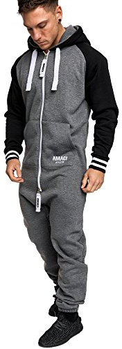 Amaci&Sons Herren Overall Jumpsuit Onesie Jogging Sportanzug Trainingsanzug Jogginganzug 3022 Anthrazit XL