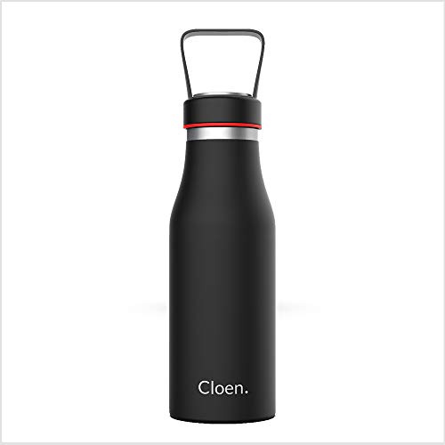 CLOEN Botella de agua acero inoxidable, Aislamiento de Vacío, Triple Pared, Botellas de Frío/Caliente, Libre de BPA, Botella Reutilizable,510ml, Gimnasio, Deportes, Escolar, Bicicletas. By (Negro)
