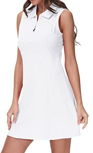 JINSHI Women's Sleeveless Polo Dress Cotton Casual Sports Golf Tennis Dress with 1/4 Zipper