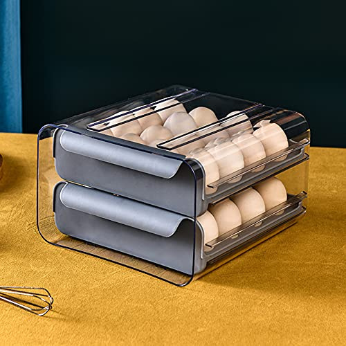 Fiorky Double-Layer Egg Box Drawer Type Fresh-Keeping Storage Container Plastic Refrigerator Anti-Drop Egg Box Rack Support Stackable Kitchen Accessories