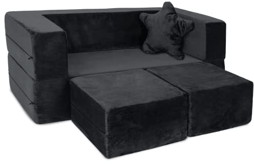 Milliard Kids Couch - Modular Kids Sofa for Toddler and Baby Playroom/Bedroom Furniture (Black) with Bonus Pillow
