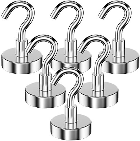 Gvolatee 6 pièces 25 MM crochet aimanté force d’attraction de 22KG, aimant magnetique crochets puissants détachables, néodyme Crochets magnétiques ronds pour cuisine réfrigérateurs, plafond, moyen