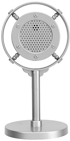 Accesorio de Micrófono de Estilo Retro Clásico, Micrófono de Plástico Vintage Falso con Soporte, para Fotografía de Escenario, Micrófono Vocal Dinámico para Fiesta (Plata)