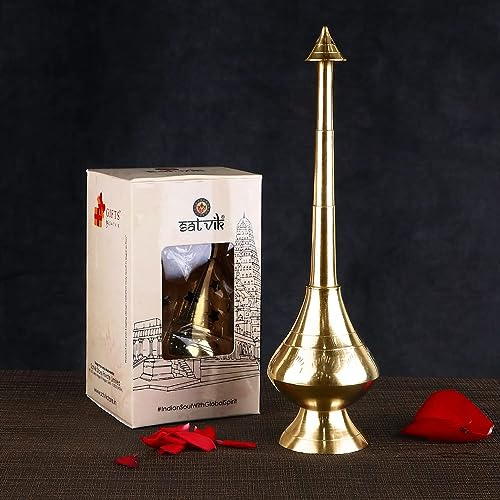 SATVIK 8.5-9 Inch Brass Gulab Pash Holy Water Sprinkler Rose Water Aspergillum Aspergil Religious Divine Pot