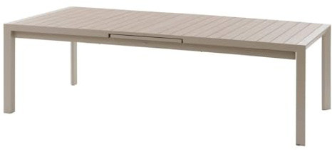 HESPERIDE - Table de Jardin Extensible Evasion Argile - 14 Places - Aluminium Antirouille Aluminium Effet Bois - Meuble d'Extérieur Rallonge
