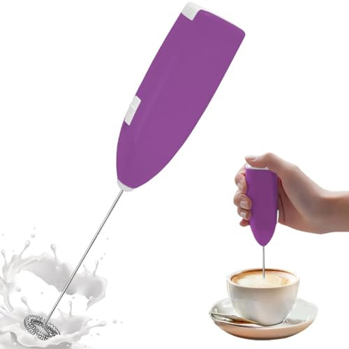 NIUAWASA Montalatte Palmare, Caffettiera a Schiuma con Miscelatore Manuale in Acciaio Inox per Latte e Cappuccino, Cioccolata Calda, Uova e Frullati, Alimentata a Batteria (Viola)