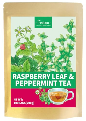 TeeLux Raspberry Leaf Tea & Peppermint Tea Bags 100 Count, Vegan, Refreshing Sweet Taste, Caffeine Free Herbal Tea, Biodegradable Tea Bags