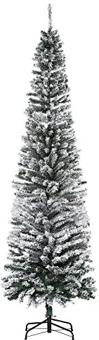 HOMCOM Árbol de Navidad 225 cm Árbol de Navidad Artificial Nevado con 738 Ramas y Soporte de Metal Árbol Navideño para Salón Verde y Blanco