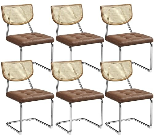 Yaheetech Küchenstuhl 6er Set Esszimmerstühle Rückenlehne aus Rattan Schwingstuhl aus Kunstleder Polsterstuhl fürs Esszimmer/Küche/Wohnzimmer/Restaurant Retro-Braun