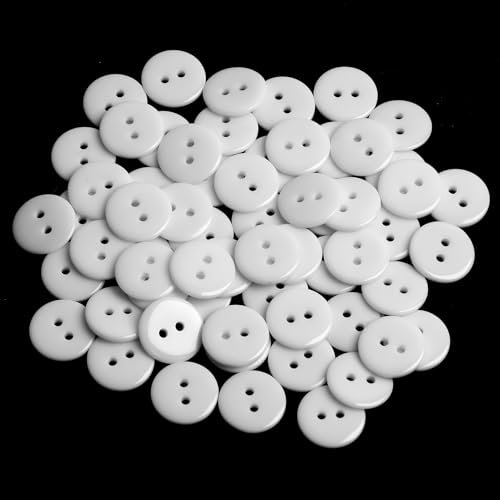 FunWorth Knöpfe aus Harz – 60 Stück 15mm Knöpfe mit 4 Löchern, Ideal für Nähen, Basteln und DIY-Projekte für Vielseitige Verwendung (Weiß)