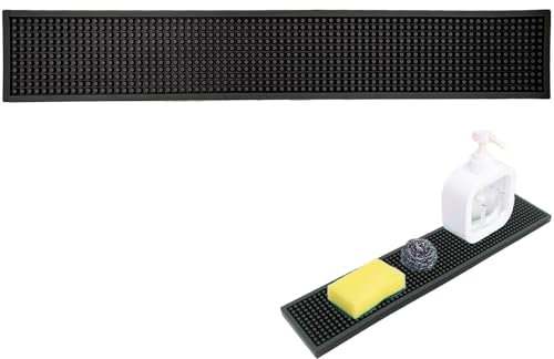 MORAINJAY Tapis de service de bar noir Tapis de bar 60 x 10 cm Tapis de bar en silicone Tapis de séchage Accessoires Vaisselle 1 cm d'épaisseur pour les déversements Bar Club Cuisine Café Tapis de bar