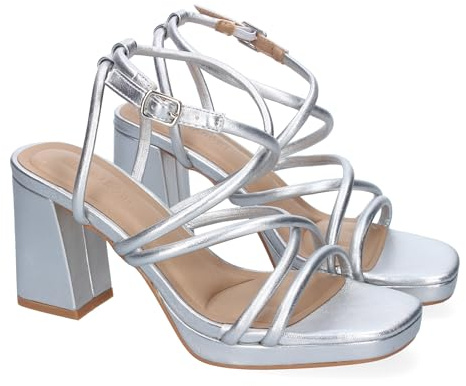 shoes&blues.es Sandalia de Tacon para Mujer, Comoda, con Tiras en el Empeine, y Cierre de Hebilla, Ideales para Primavera Verano.