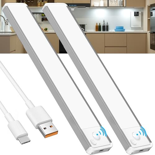 Schrankbeleuchtung Unterbauleuchte Küche LED Licht - Bewegungsmelder Lampe Akku Batterie Unterschrank Beleuchtung Lichtleiste Innen Kabellos Leiste Schrank Lichter Unterbau Leuchte Aufladbar USB Light