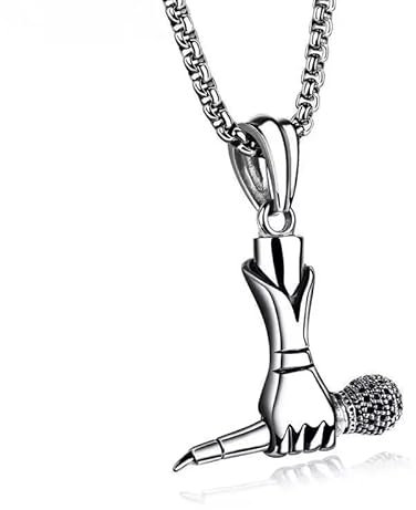 AUOU 1pc Appeso Ornamenti Per Le Donne Degli Uomini Hip Hop Mano Microfono Collane Pendenti In Acciaio, Pietra
