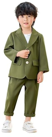Generisch Completo da bambino estivo per ragazzi, 3 pezzi, abito da smoking per bambini, completo formale per ragazzi con pantaloni e camicia per neonati, verde, 18-24 Mesi
