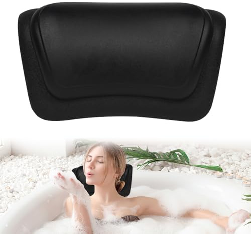 Cuscino per vasca da bagno con ventose, nero, comodo tappetino per vasca idromassaggio, tappetino ergonomico per vasca da bagno, lavabile, per casa e spa (nero)