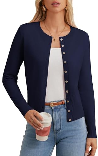 GRACE KARIN Ladies Cardiagn Casual Long Sleeves Crochet Cardigan Spring Autumn Business Going Out Tops Navy Blue M