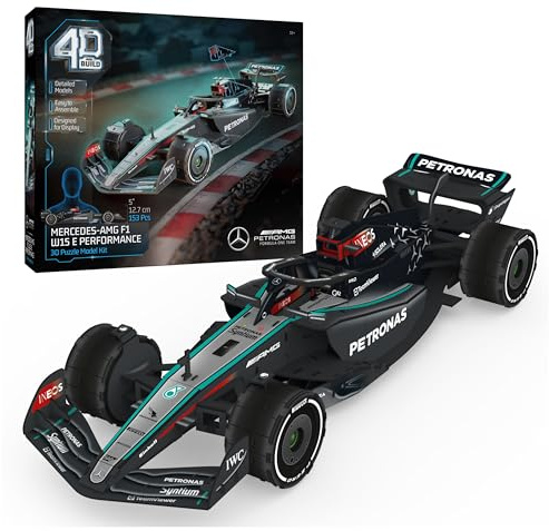 4D Build, Mercedes-AMG F1 W15 3D Puzzle Model Kit with Stand, 153 Pcs, F1 Car Desk Décor, Building Toys, 3D Puzzles for Racing Fans 12+, Black