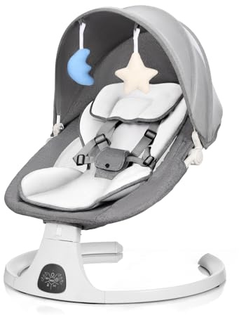 Baby Swing 3 in 1 Multifunctional Infant Rocker, Portable with Remote Control, 5-Point Seat Belt, 5 Auto Rocking, 3 Speed Timer, Electric with Music (0-12 Months) (Grey)