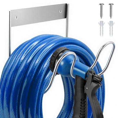 Tesmotor Stainless Steel Wall Mounted Garden Hose Holder – Rust-Resistant SS304 Water Hose Hanger – Heavy Duty Hosepipe Storage Bracket, Silver