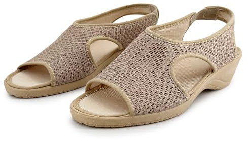 JOMIX Ciabatte Donna Casa Estive Comode Antiscivolo Pantofole Aperte Traspiranti con Cinturino Posteriore Sandali da Casa per Signora Anziani Pianta Larga Made in Spain Beige 37
