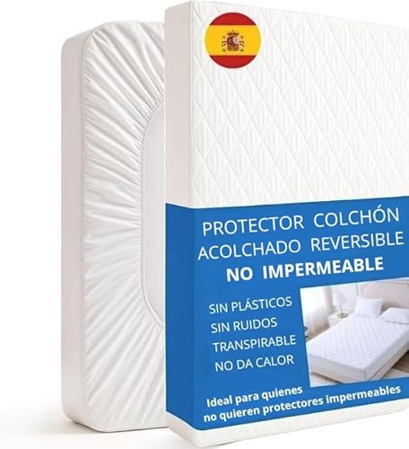 Protector De Colchón Acolchado Reversible NO Impermeable - Cubre Colchón 105x190 /200 Transpirable, Sin Plásticos, Sin Ruidos, Suave, Sin Calor.