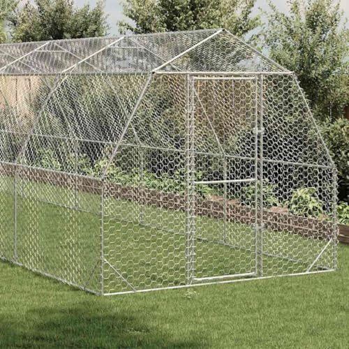 Galvanised Steel Walk-in Chicken Run 2.5x12x2.25 m, Large Hexagonal Mesh Coop with Lockable Door for Se Outdoor Space for Chickens, Ducks, Rabbits