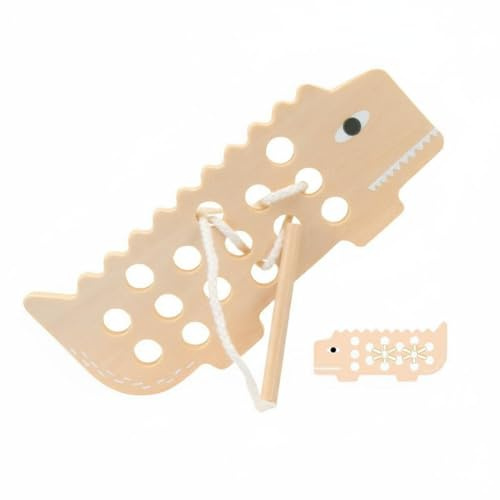 Fxzqgnh Gioco di Infilare Animale in Legno Apprendimento Precoce Scheda Educativo di Infilatura Bordi Arrotondati Gioco Educativo Legno per Bambini, Aula, Coccodrillo