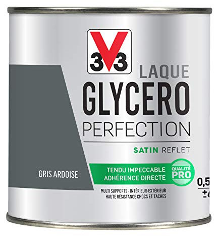 V33 Peinture multi-supports monocouche Laque Glycéro satin, Gris ardoise 0,5L