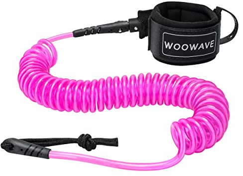 WOOWAVE SUP Leash 12ft Rolled Stand Up Paddle Board Surfboard Leash Stay on Board Ankle Strap with Waterproof Wallet/Phone Case (Pink White Core)