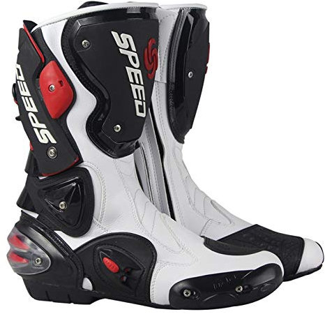 Motocross Stiefel aus Leder, Motorradstiefel Herren Wasserdicht mit Einstellbare Belüftung, Motorrad Stiefel Enduro Cross Stiefel Racing Sportstiefel mit Hartschalenprotektoren (45 EU,Weiß)