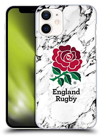 Head Case Designs Officially Licensed England Rugby Union White Marble Hard Back Case Compatible With Apple iPhone 12 Mini