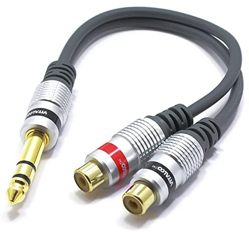 VITALCO Adapter 6.3mm Stereo Klinke auf 2X Cinch Buchse Audio 2X RCA Weiblich auf Klinkenstecker Männlich Stereo Kabel Kupplung