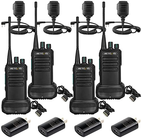 Retevis RB29 2 Way Radio Long Range,Two Way Radios with Waterproof Shoulder Mic,USB Charging Base,Rugged Walkie Talkies Rechargeable for Business Worksite Construction Site Industrial(4 Pack)