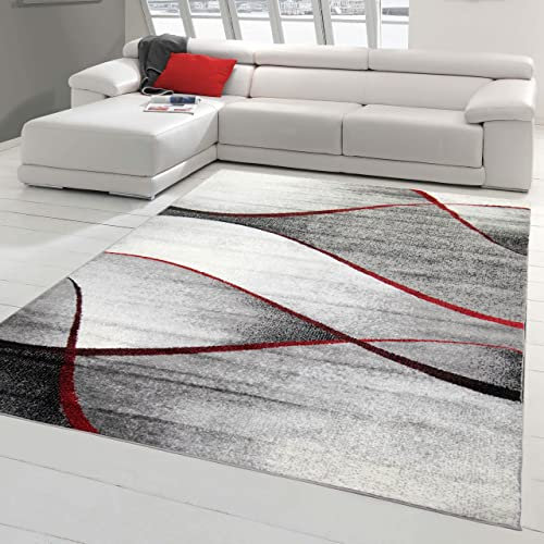 Teppich-Traum moderner Wohnzimmer Teppich Wellen Design in rot grau anthrazit - pflegeleicht Größe 200x280 cm