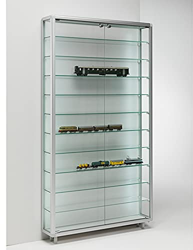 MHN Sammlervitrine & Standvitrine 19 x 99 x 183,5 cm – Flache Glasvitrine zur Wandaufstellung, abschließbar – LED Beleuchtung – für Modellautos, Modell-Eisenbahn oder Figuren