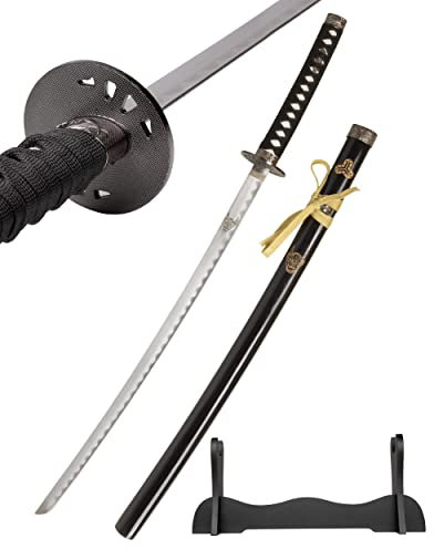 Katana Schwert Echt Set, Wakizashi, Tanto - Samurai Schwert aus Stahl - Samurai Schwerter als Anime Deko - Japanisches Sword mit ständer - Ninja Schwerter - HKS114D