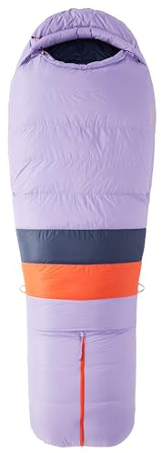 Marmot Mujer Women's Teton, Saco de dormir tipo momia para adulto, relleno de pluma de 650, ligero y cálido, 168 cm, hasta -40°, Paisley Purple/Arctic Navy, 168 cm