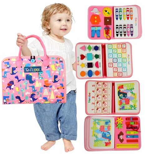 TUNJILOOL Montessori Busy Board - Libro di attività sensoriali 8-in-1 con Pagine Staccabili, Ideale per Viaggi, Sviluppo della motricità fine e Istruzione prescolare
